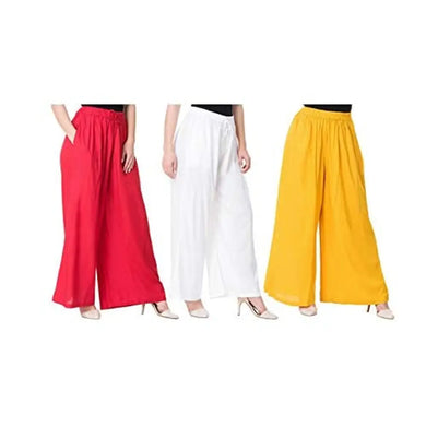 Attractive Solid Cotton Blended Flared Trousers Combo For Women Pack Of 3