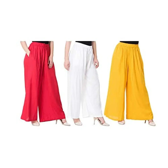 Attractive Solid Cotton Blended Flared Trousers Combo For Women Pack Of 3