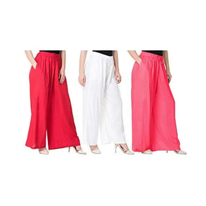 Attractive Solid Cotton Blended Flared Trousers Combo For Women Pack Of 3