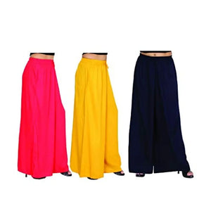 Attractive Solid Cotton Blended Flared Trousers Combo For Women Pack Of 3