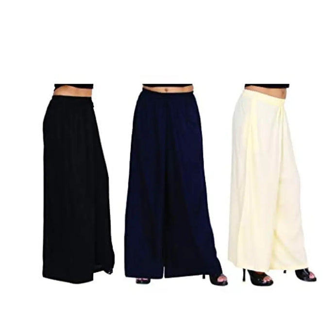 Attractive Solid Cotton Blended Flared Trousers Combo For Women Pack Of 3