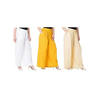 Attractive Solid Cotton Blended Flared Trousers Combo For Women Pack Of 3