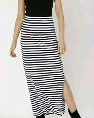 Stylish White Lycra Striped Side Slit Skirt For Women