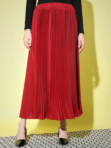 Elegant Maroon Crepe Solid Skirts For Women