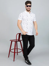 Load image into Gallery viewer, Ekom Men Regular Fit Polo Tshirt | Cotton Matty Polo Neck All Over Printed T-Shirt | Polo Tshirt for Men - White