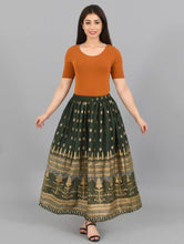Load image into Gallery viewer, Elite Green Rayon Gold Print Skirt For Women