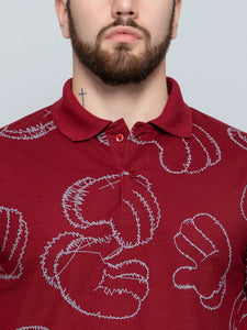 Ekom Men Regular Fit Polo Tshirt | Cotton Matty Funky  Punchy Hands Printed Polo T-Shirt For Men - Maroon