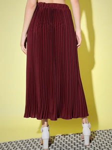 Elegant Red Crepe Solid Skirts For Women