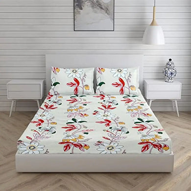 SAI ARPAN Feel Glace Cotton Colorful Printed Elastic Fitted King Size | Double Bed Bedsheet with 2 Pillow Cover (72 x78) (Design 7, Cotton)