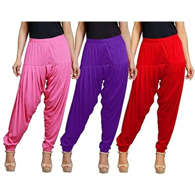 Eazy Trendz Women's Viscose Lycra Solid Patiala Pack of 3-MPINK_RED.Purple