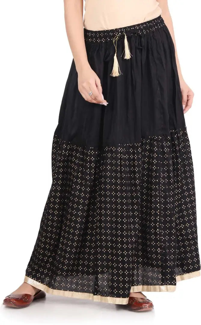 Elegant Black Rayon Printed Flared Skirts For Women