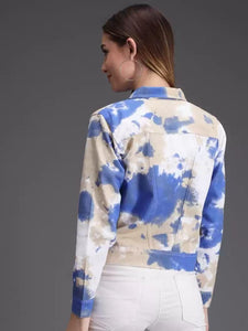 Darzi Women's Cotton Blend Tie Dye Cropped Jacket