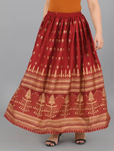 Load image into Gallery viewer, Elite Maroon Rayon Gold Print Skirt For Women