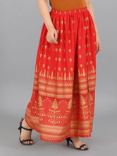 Load image into Gallery viewer, Elite Red Rayon Gold Print Skirt For Women