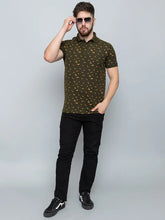 Load image into Gallery viewer, Ekom Men Regular Fit Polo Tshirt | Cotton Matty Polo Neck All Over Printed T-Shirt | Polo Tshirt for Men - Olive