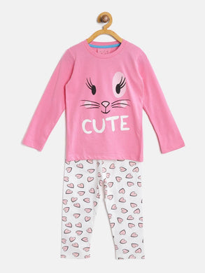 Kids Colorful Cotton Blend Printed Night Suit For Girls