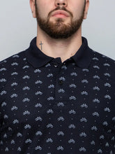 Load image into Gallery viewer, Ekom Men Regular Fit Polo Tshirt | Cotton Matty Half Sleeve All Over Printed T-Shirt - Navy