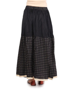 Elegant Black Rayon Printed Flared Skirts For Women