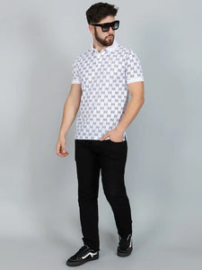 Ekom Men Regular Fit Polo Tshirt | Cotton Matty With EE Print Collar Neck Half Sleeve Tshirt For Men - White