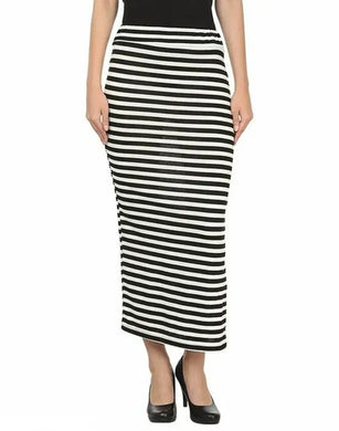 Stylish White Lycra Striped Pencil Skirt For Women