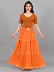 Elegant Orange Rayon Gota Patti Flared Skirt For Women
