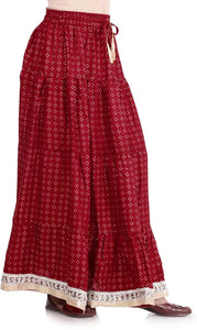 Elegant Maroon Rayon Printed Flared Skirts For Women
