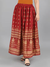 Load image into Gallery viewer, Elite Maroon Rayon Gold Print Skirt For Women