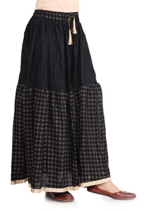 Elegant Black Rayon Printed Flared Skirts For Women