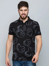 Load image into Gallery viewer, Ekom Men Regular Fit Polo Tshirt | Cotton Matty Funky  Punchy Hands Printed Polo T-Shirt For Men - Black