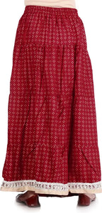 Elegant Maroon Rayon Printed Flared Skirts For Women