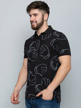 Load image into Gallery viewer, Ekom Men Regular Fit Polo Tshirt | Cotton Matty Funky  Punchy Hands Printed Polo T-Shirt For Men - Black