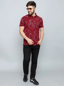 Ekom Men Regular Fit Polo Tshirt | Cotton Matty Funky  Punchy Hands Printed Polo T-Shirt For Men - Maroon