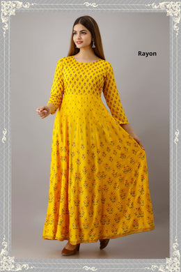 Long Gown Yellow with printed design 1082