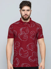 Load image into Gallery viewer, Ekom Men Regular Fit Polo Tshirt | Cotton Matty Funky  Punchy Hands Printed Polo T-Shirt For Men - Maroon