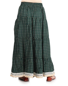 Elegant Dark Green Rayon Printed Flared Skirts For Women