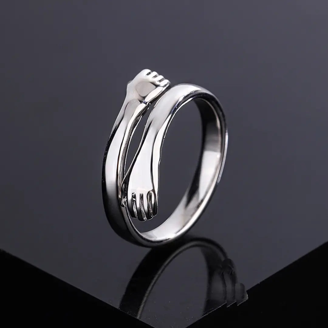 Elegant Silver Plated Adjustable Friendship And Loved Ones Cuddle Hug Ring For Girl And Women