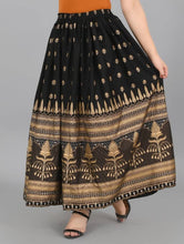 Load image into Gallery viewer, Elite Black Rayon Gold Print Skirt For Women