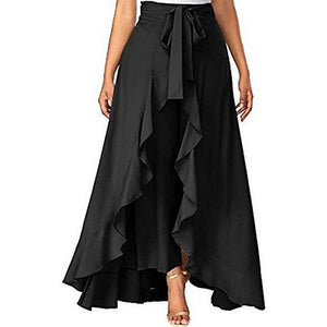 Women's Ruffle Solid Black Palazzos