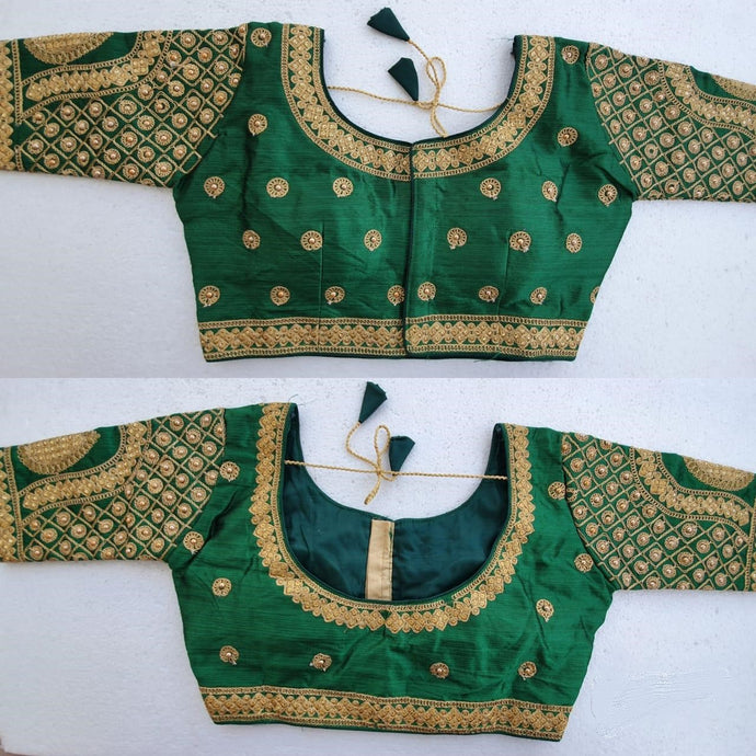 Heavy Tapta silk with thread work blouse in multi colour 3/4 sleeve - SVB Ventures 