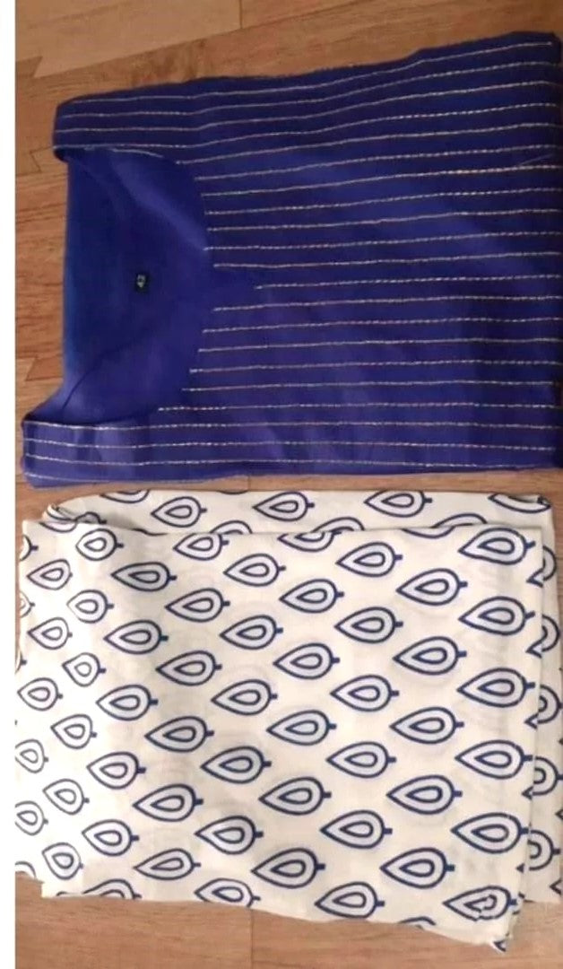 Women's Blue Lining kurti With Printed Pant Set
