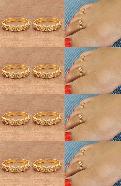 Gold Plated Brass Toe Rings For Women (4 Pairs Combo)