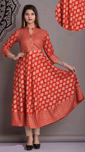 Load image into Gallery viewer, Red Rayon 140 GSM Printed Women Anarkali Kurti - SVB Ventures 