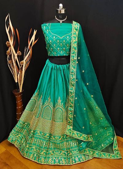 Silk Satin Embroidered Lehenga Choli