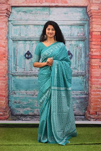 Hand Block Printed MUL MUL Cotton Saree WITH BLOUSE