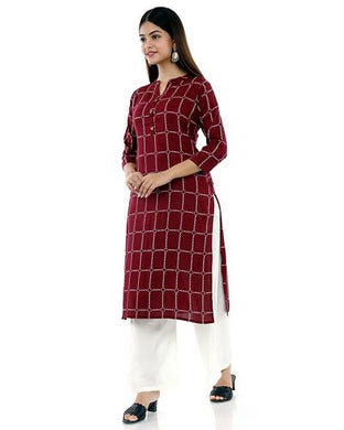 Elegant Maroon Printed Rayon Kurta Palazzo Set For Women