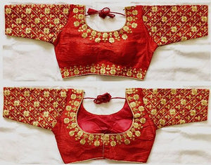 Stylish Phantom Silk Red Embroidered Blouse For Women