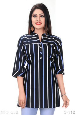Blue with white strips  Cotton Tops S-112-Prem