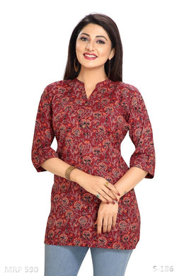 Maroon color with Floral  Cotton Tops S-186-Prem