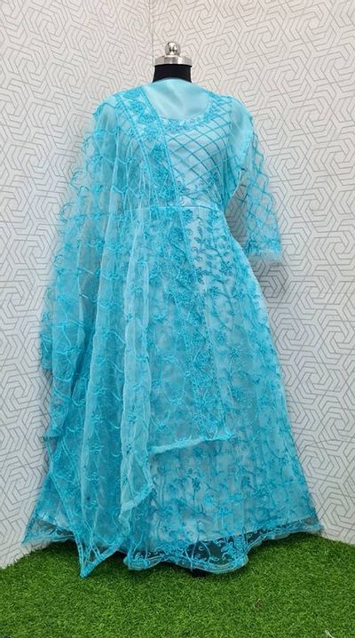 Attractive Net Embroidered Semi-Stitched Gown