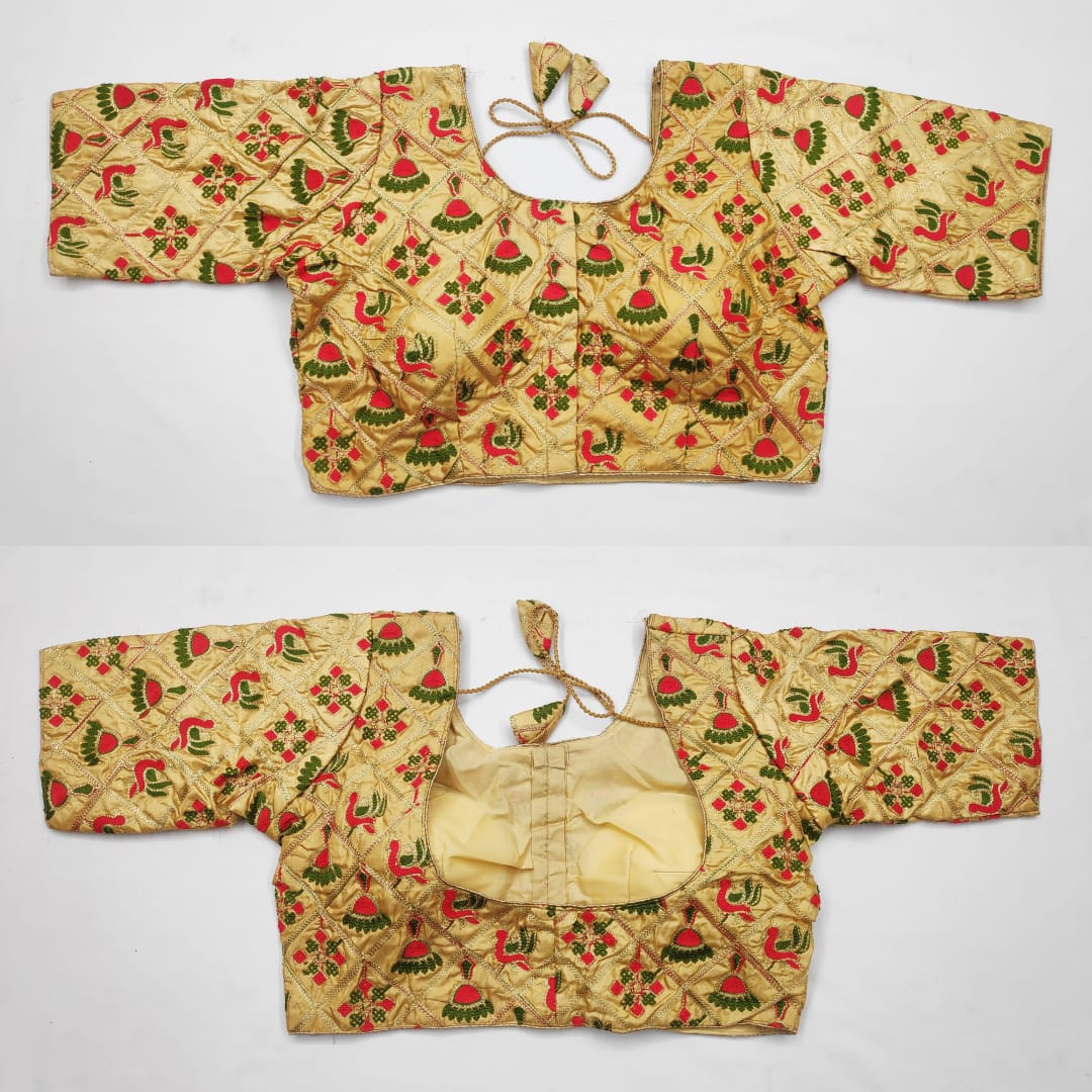 Heavy Tapta silk with thread work blouse in multi colour 3/4 sleeve - SVB Ventures 